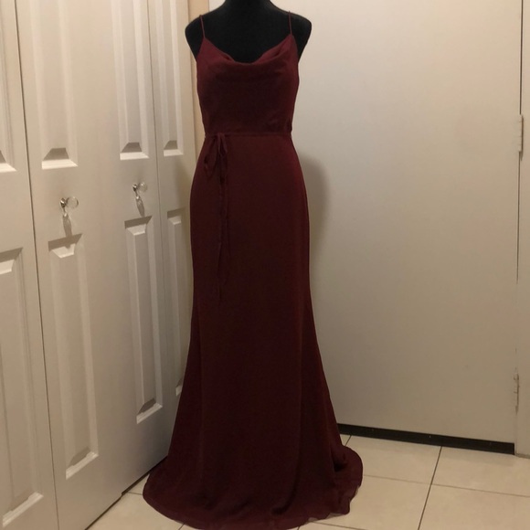 CHRISTINA WU Burgundy Evening Party Wedding Spaghetti Strap Dress - Picture 2 of 11